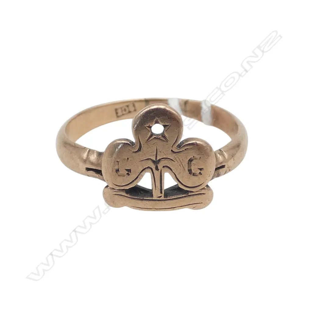9ct ROSE GOLD GIRL GUIDE RING stone missing, 2.05gms SIZE L Image 1++