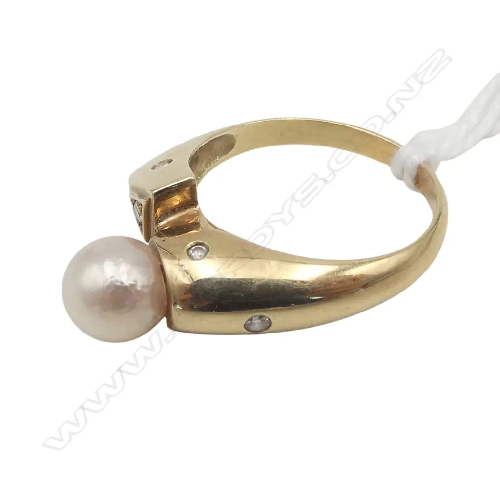 14ct GOLD & DIAMOND & PEARL RING 4.43gms SIZE M Image 1++