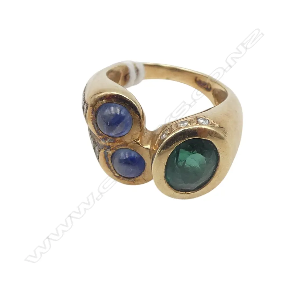 14ct GOLD, DIAMOND & THREE STONE TOURMALINE & SAPPHIRE RING 11.40gms SIZE O? Image 1++