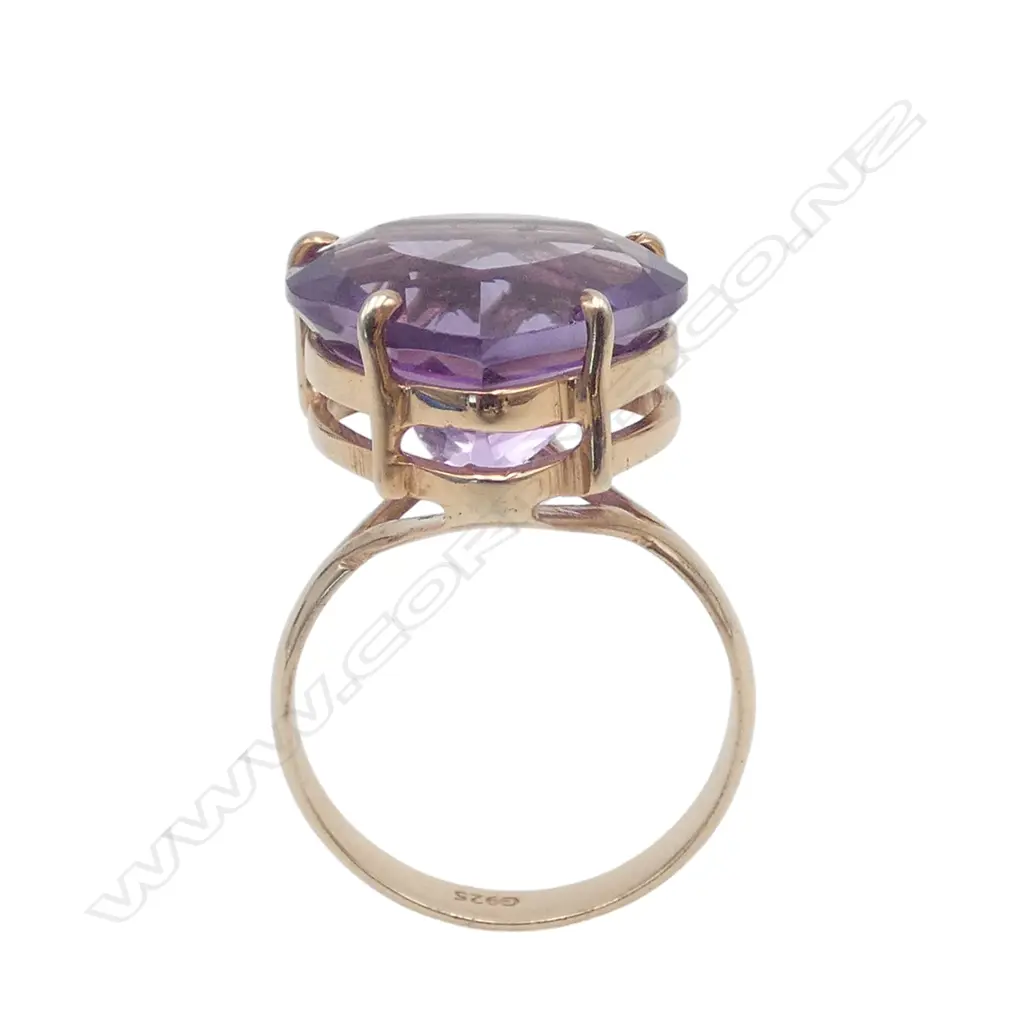 SILVER GILT AMETHYST RING SIZE P Image 1++