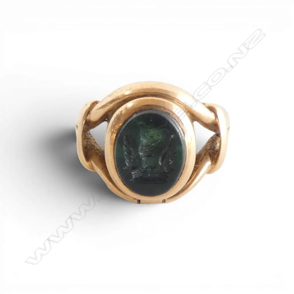 15CT ANTIQUE INTAGLIO RING w. SECRET KEY, 8.2gms SIZE P Image 1++