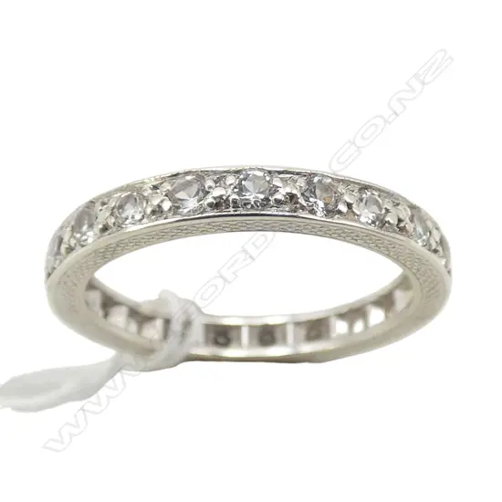9CT WHITE GOLD WHITE SPINEL FULL CIRCLE RING SIZE L  2.5 grams