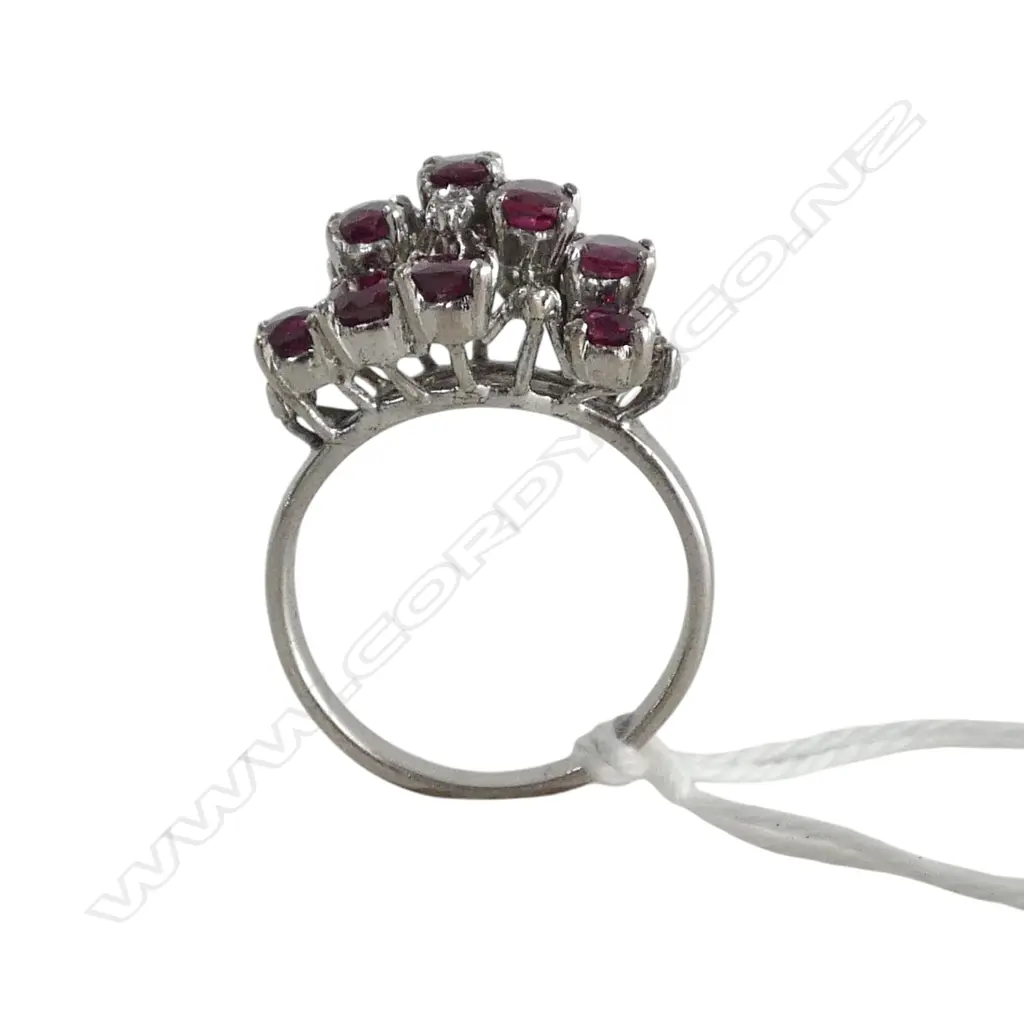 WHITE GOLD RUBY/DIAMOND COCKTAIL DRESS RING SIZE P1/2 6.3 GRAMS (testing as 6.75 gold) Image 1++