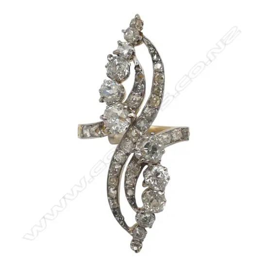 Stylish early 20thC Belle Epoque 18CT gold multi old  cut DIAMOND RING (1 missing 2 faux) 5.8gms See long description