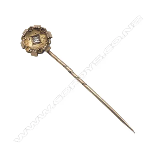 ANTIQUE 18ct GOLD & OLD CUT DIAMOND STICK PIN w. 9ct pin 1.28gms