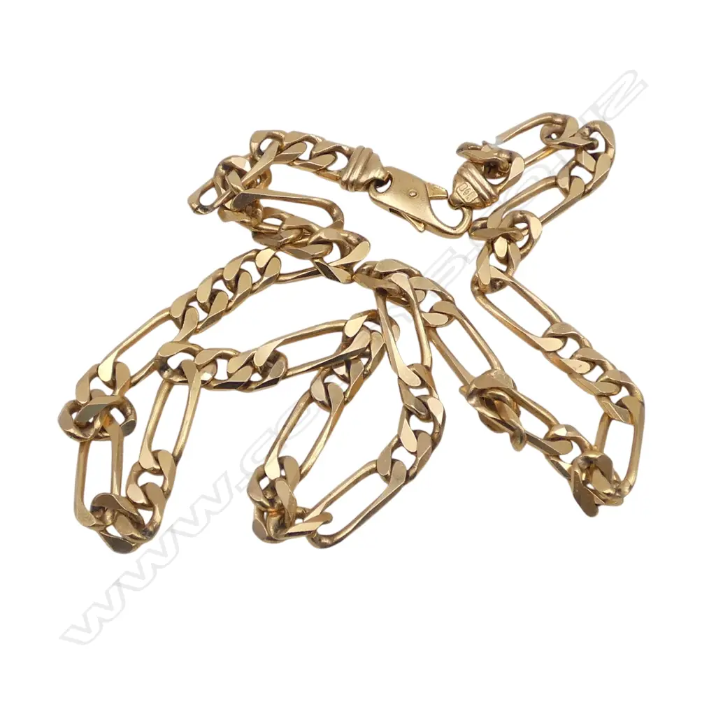 LARGE & IMPRESSIVE 9ct GOLD HEAVY NECK CHAIN flat curb & rail links L.540mm. 45gms Image 1++
