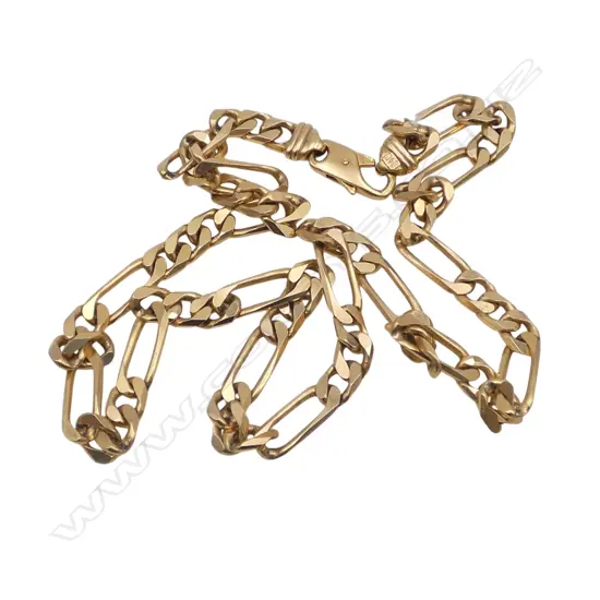 LARGE & IMPRESSIVE 9ct GOLD HEAVY NECK CHAIN flat curb & rail links L.540mm. 45gms