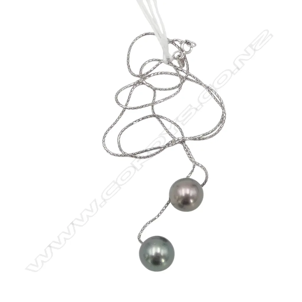 18CT WG DOUBLE BLACK PEARL NECKLACE L.420mm 6gms,  Image 1++