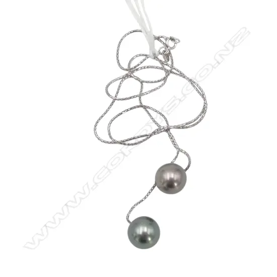 18CT WG DOUBLE BLACK PEARL NECKLACE L.420mm 6gms, 
