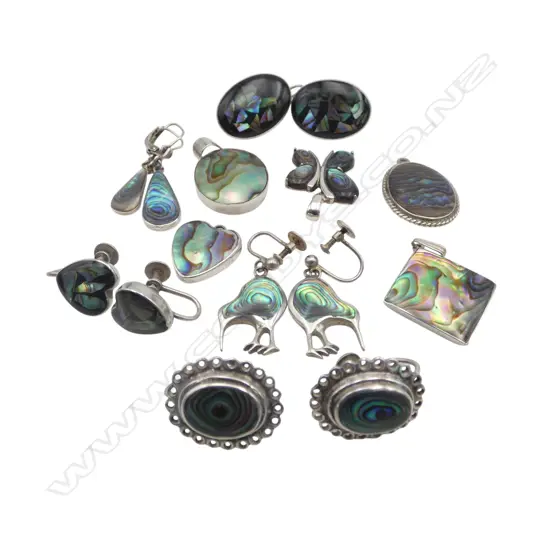 5 PRS STG SILVER & PAUA EARRINGS + 5 PENDANTS