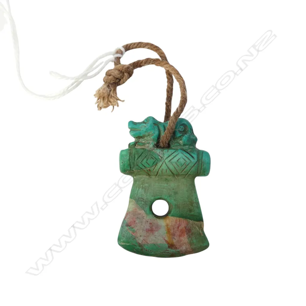CHINESE ARCHAIC STYLE CARVED STONE PENDANT 40x25mm Image 1++