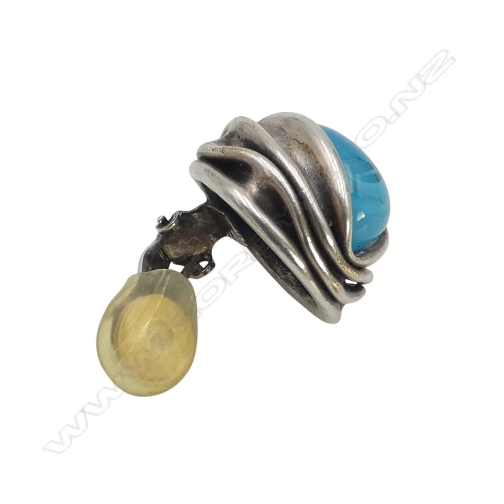 PR 1960's VINTAGE FRENCH SILVER & GLASS EARRINGS, HALLMARKED P.BRETTON, Dia.22mm,  clip ons Image 1++