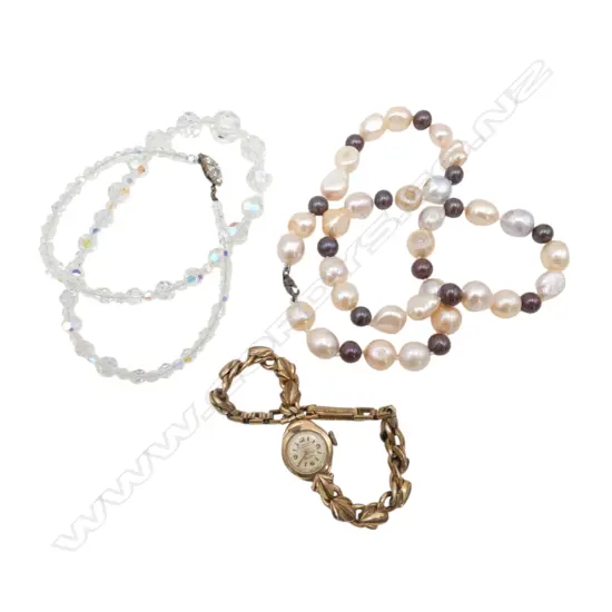 FRESH WATER PEARL NECKLACE, VINTAGE LADIES WRISTWATCH & OTHER BEAD NECKLACE