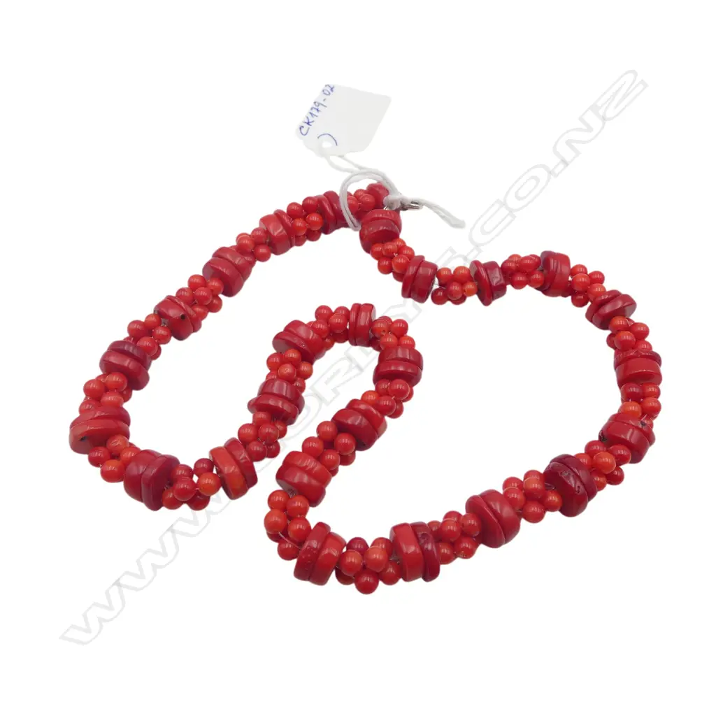 DYED RED CORAL BEAD NECKLACE Image 1++