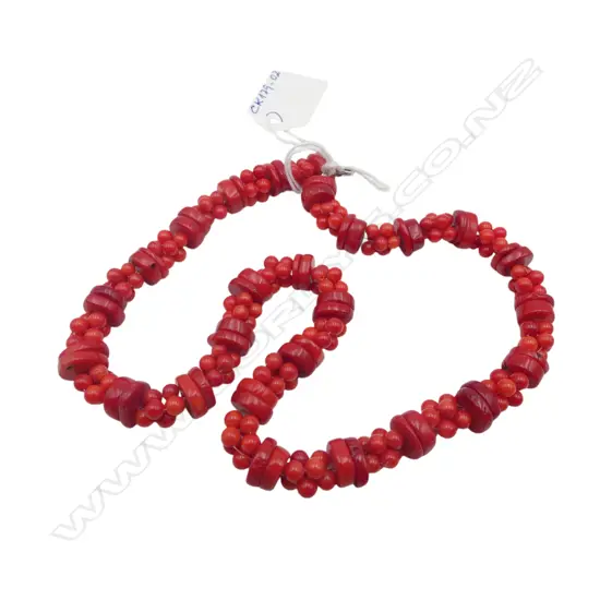 DYED RED CORAL BEAD NECKLACE