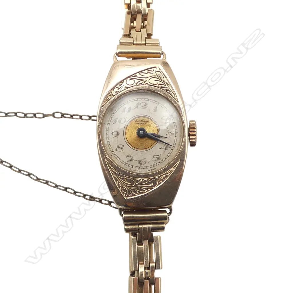 VINTAGE 9ct GOLD DANKLINGS RIVANA WRIST WATCH w. 9ct STRAP english hallmarks 9.91gms TW excluding movement Image 1++