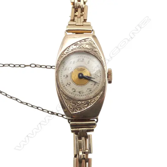 VINTAGE 9ct GOLD DANKLINGS RIVANA WRIST WATCH w. 9ct STRAP english hallmarks 9.91gms TW excluding movement