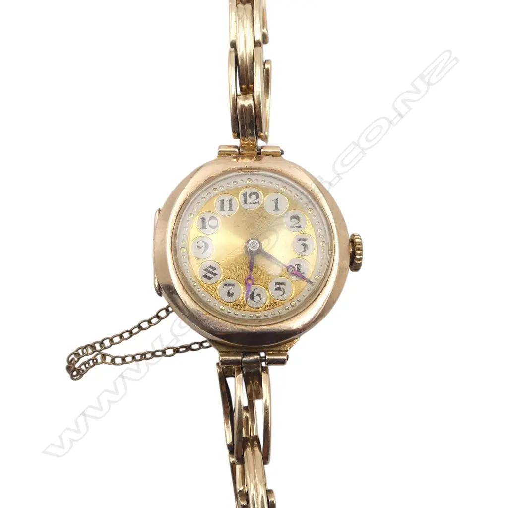 VINTAGE 9ct GOLD LADIES WRISTWATCH w. 9ct STRAP STRAP 22.46gms TW Image 1++