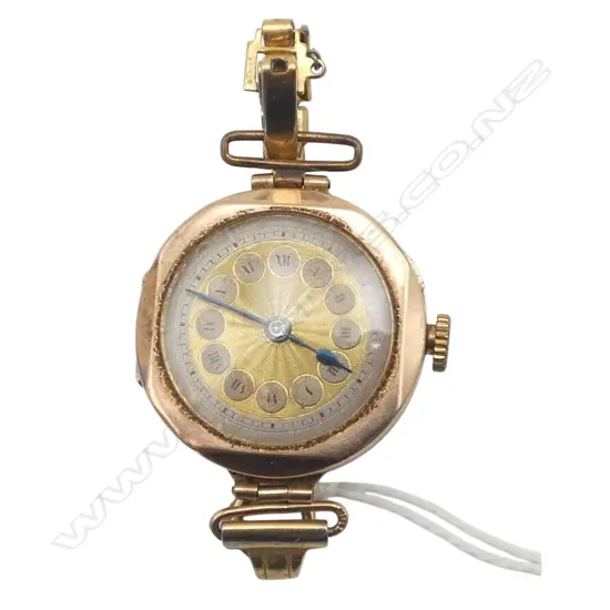 VINTAGE 9ct GOLD LADIES WRISTWATCH w. SHORTENED G/PLATE STRAP 16.75gms TW