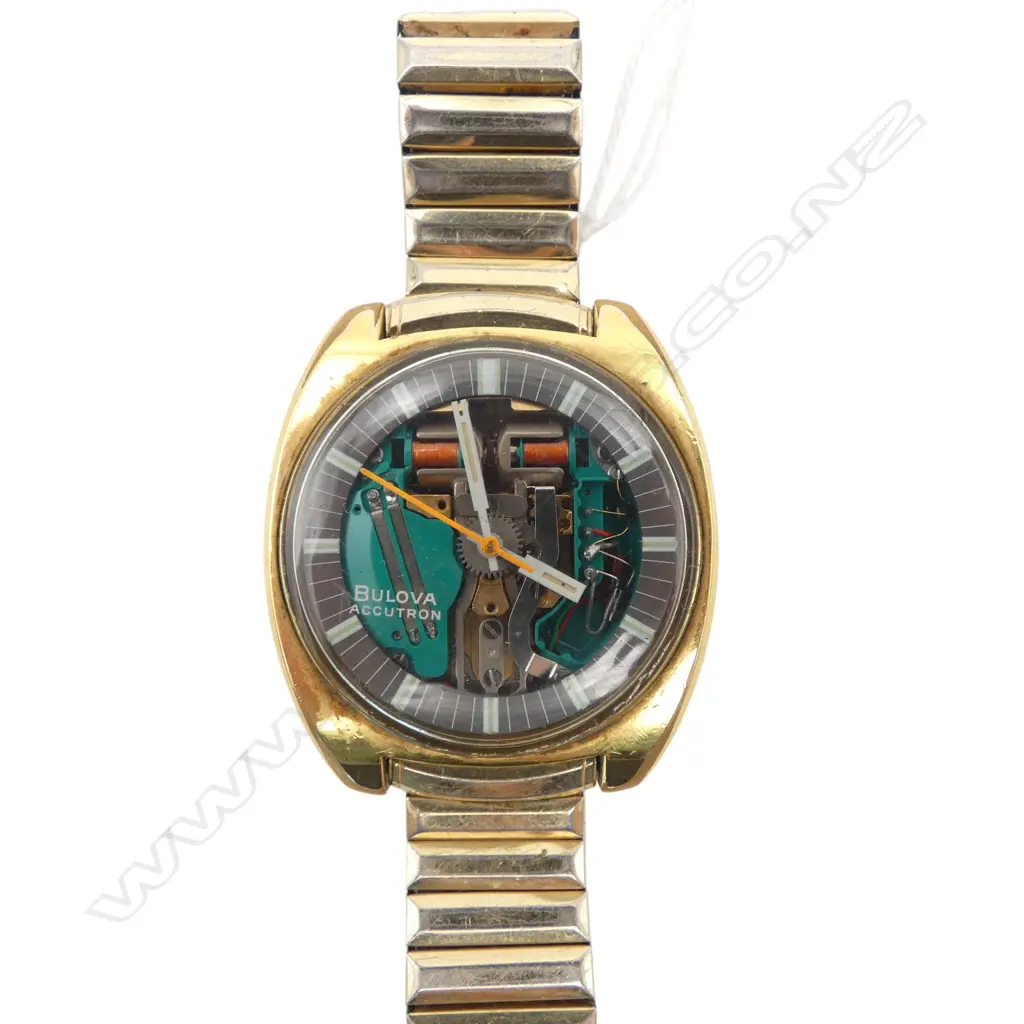 # Bulova Accutron Spaceview TV case wristwatch,  gold plated case and bracelet. c.1970. Running Image 1++