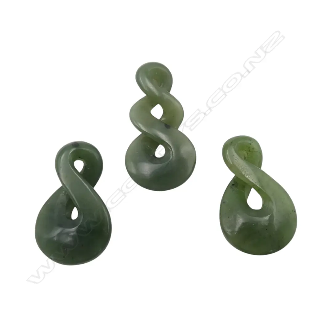 3 INFINITY SCROLL CARVED POUNAMU PENDANTS new old stock Image 1++