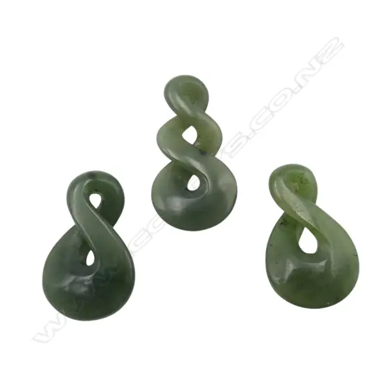 3 INFINITY SCROLL CARVED POUNAMU PENDANTS new old stock