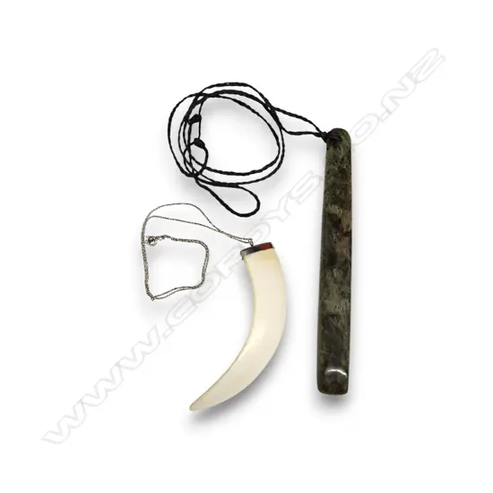 GREEN STONE PENDANT AND TUSK PENDANT