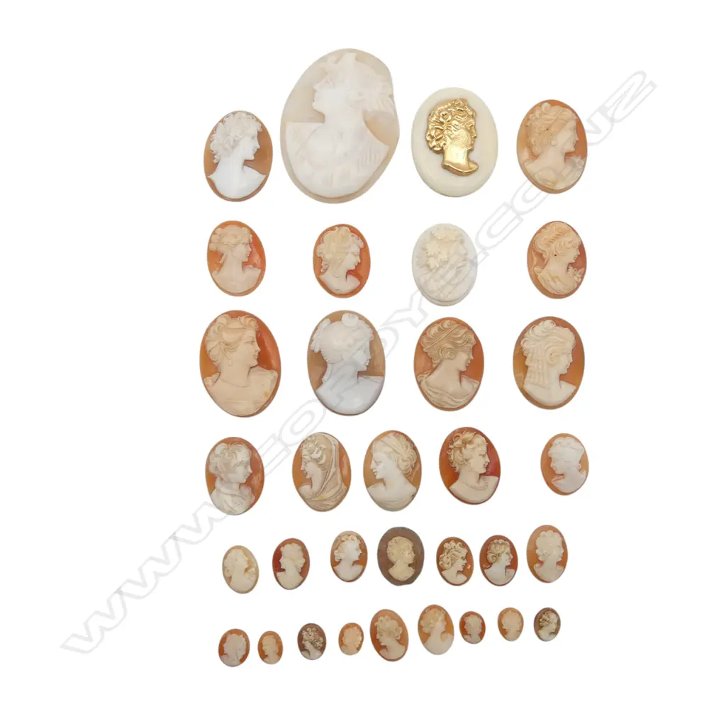 BAG OF VINTAGE PORTRAIT CAMEO PLAQUES from brooches. Some faulted Image 1++