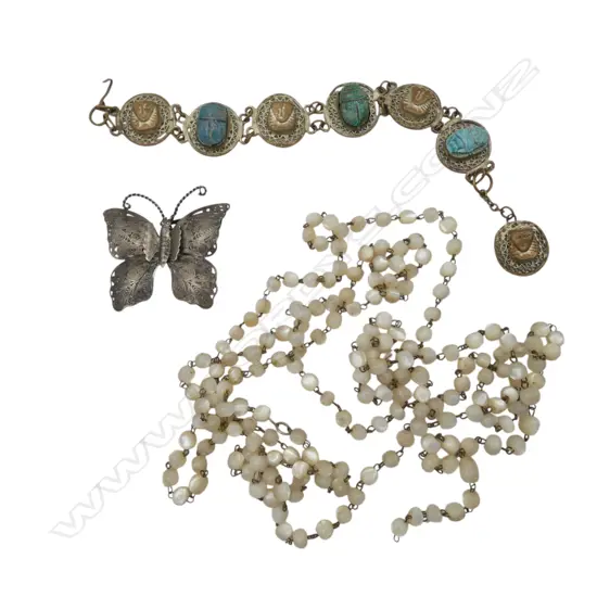 VINTAGE MOTHER OF PEARL BEAD NECKLACE (faulted) ETC
