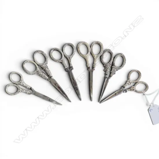 6 PRS SCISSORS, STG SILVER HANDLES L.110mm