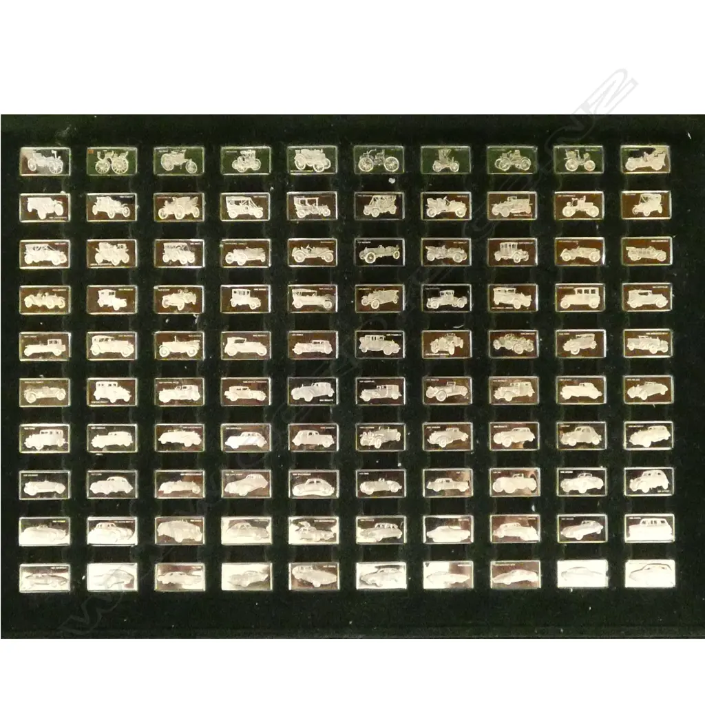 FRANKLIN MINT 'THE 100 GREATEST CARS SILVER MINIATURE COLLECTION' 100x 1.6gm INGOTS  Image 1++