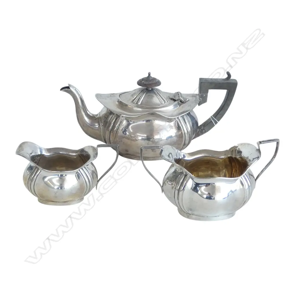 STG SILVER 3 PCE TEA SET, BIRMINGHAM 1907,  Image 1++