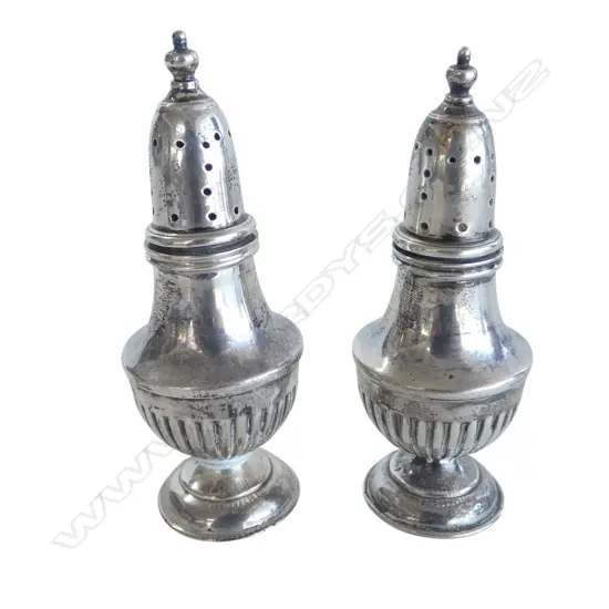 PR STG SILVER PEPPER SHAKERS, BIRMINGHAM 1899, WEIGHTED 81gms TW