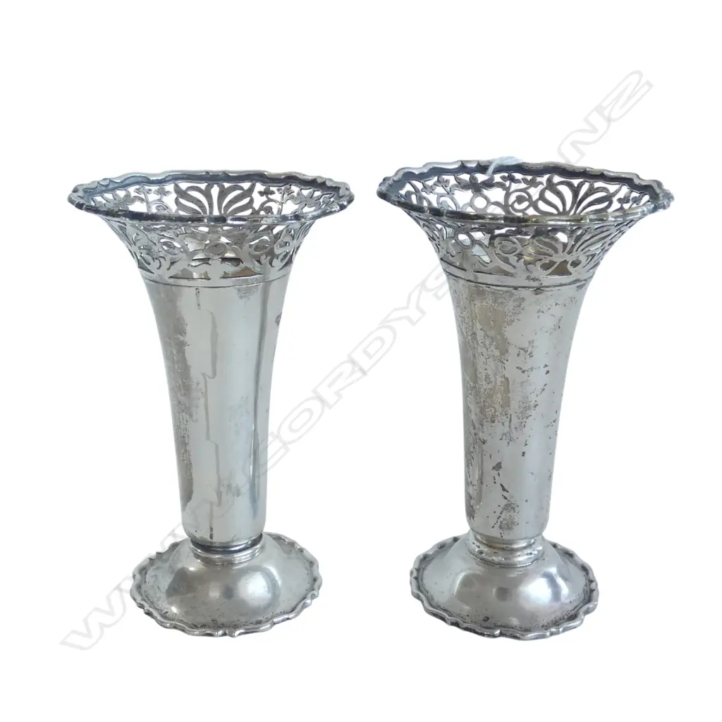 PR STG SILVER TRUMPET VASES, LONDON 1900, WEIGHTED 396gms TW  Image 1++