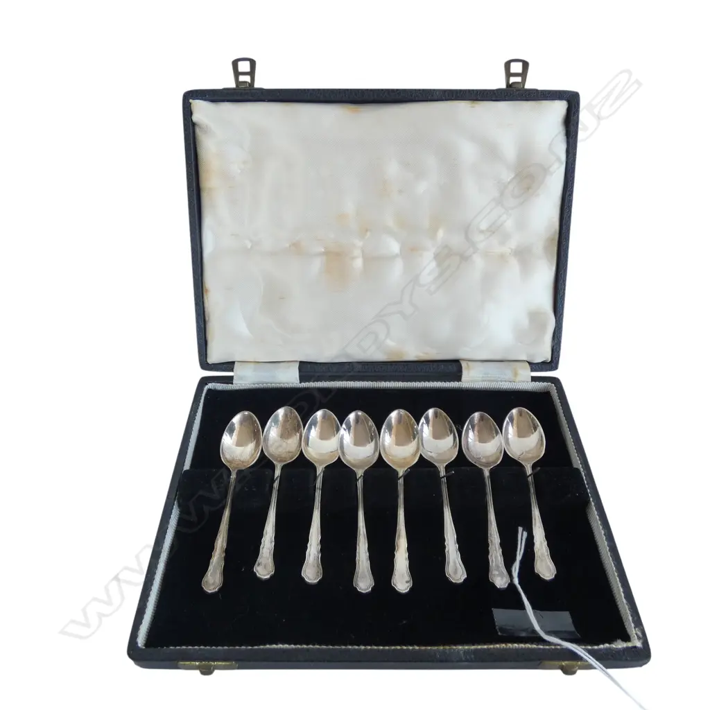 CASED SET OF 8 STG SILVER COFFEE SPOONS, SHEFFIELD 1957, 69gms Image 1++