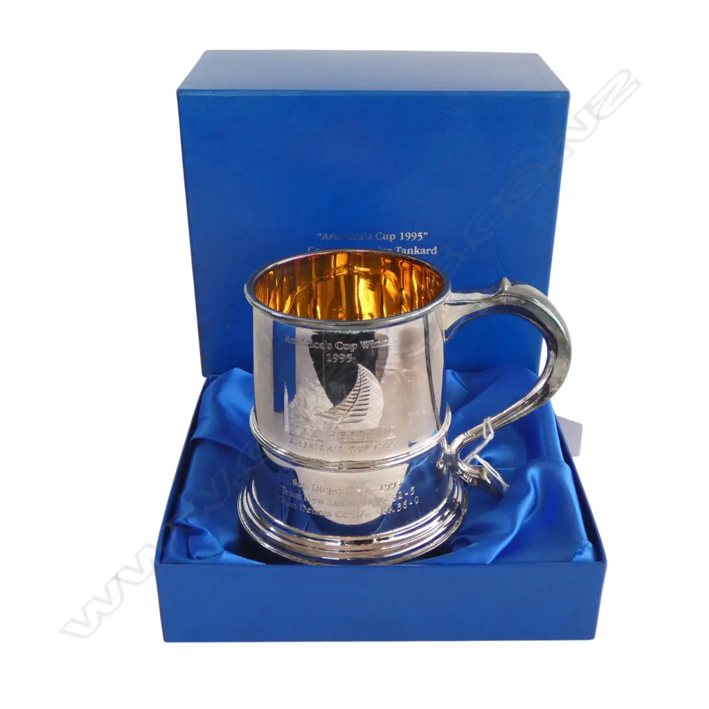 BOXED STG SILVER AMERICA'S CUP 1995 Ltd. Ed. 298/500 COMM. WM & MARY STYLE TANKARD 439gms Image 1++