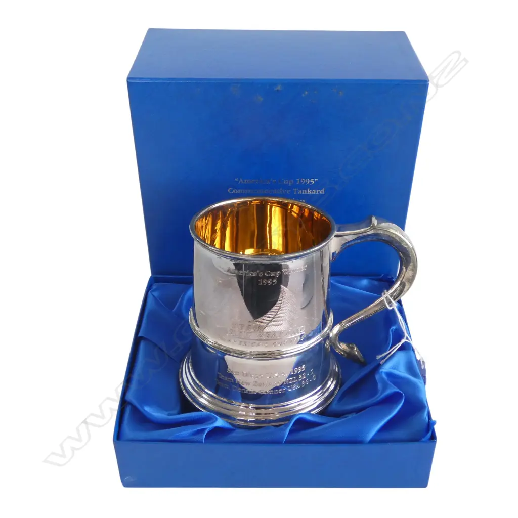 BOXED STG SILVER AMERICA'S CUP 1995 Ltd. Ed. 293/500 COMM. WM & MARY STYLE TANKARD 443gms Image 1++