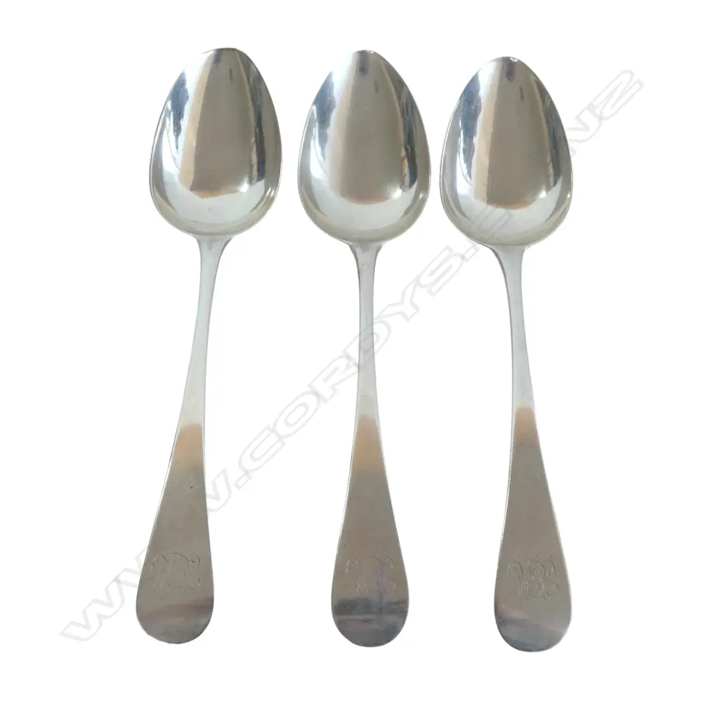 3 STG SILVER TABLE SPOONS, WILLIAM BATEMAN I, LONDON 1817 L.225mm, 213gms Image 1++
