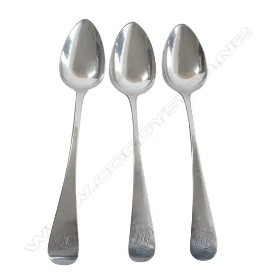 3 STG SILVER TABLE SPOONS (2x Peter, Ann & William Bateman London 1804) L.225mm, 167gms 