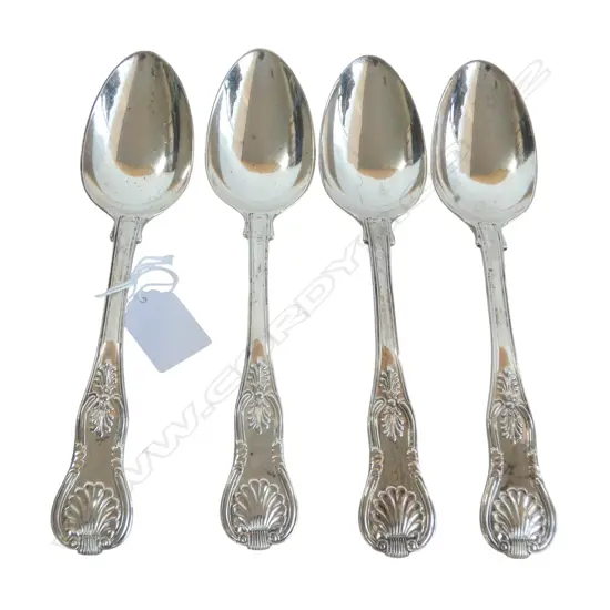 4 GEORGIAN STG SILVER KINGS PATTERN TABLE SPOONS, THOMAS WILKES BARKER, LONDON 1824 L.220mm 447gms