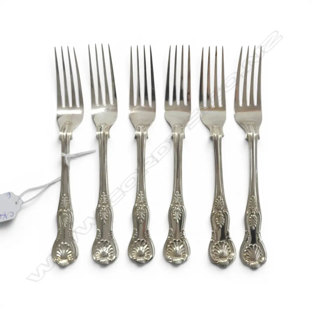 6 VICTORIAN STG SILVER KINGS PATTERN LUCHEON FORKS L.180mm, 372gms Image 1++