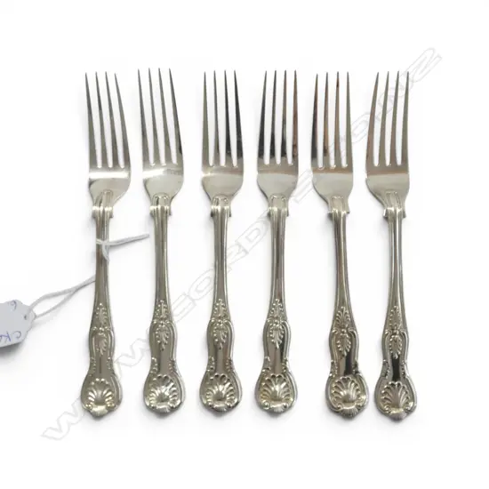 6 VICTORIAN STG SILVER KINGS PATTERN LUCHEON FORKS L.180mm, 372gms