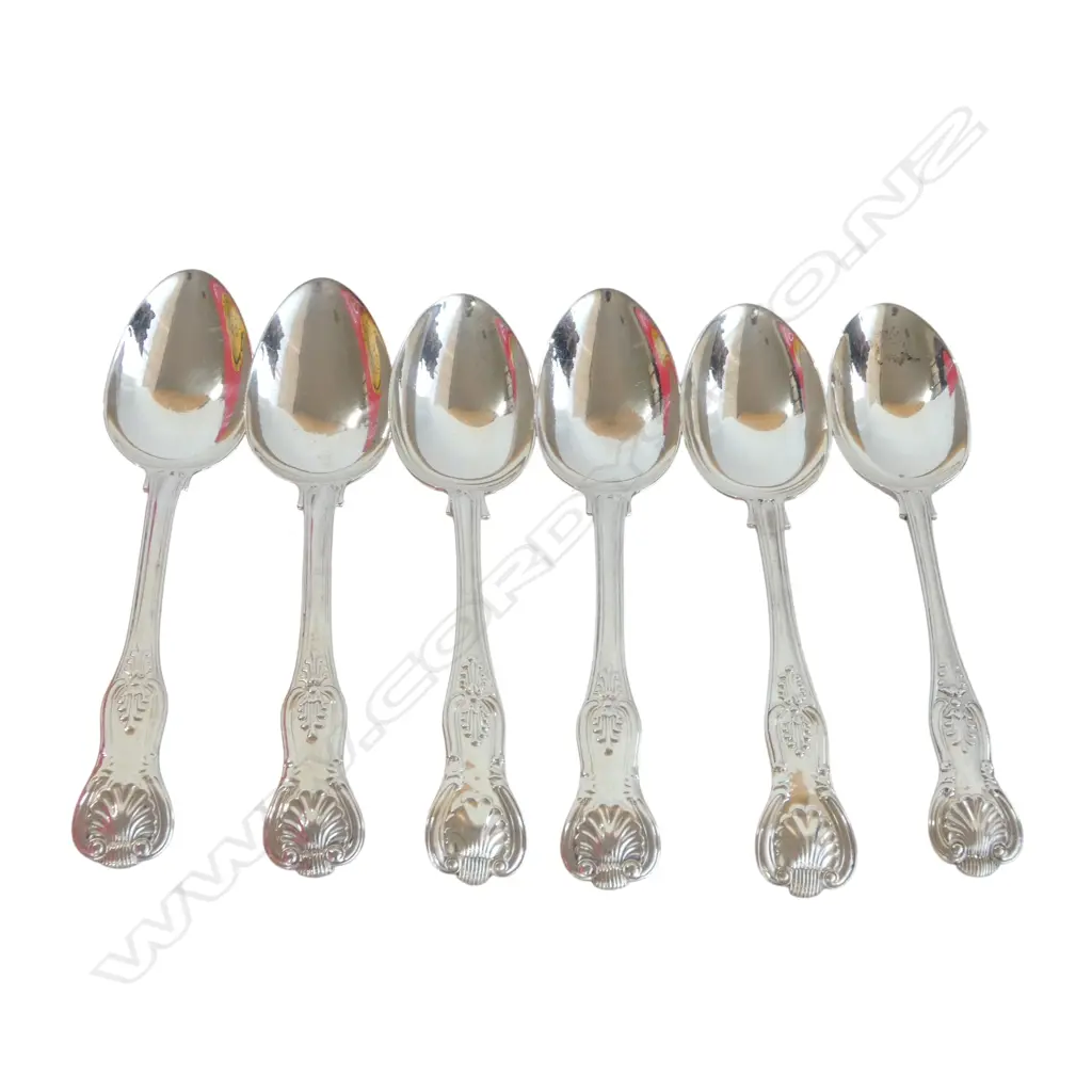 6 STG SILVER KINGS PATTERN DESSERT SPOONS L.185mm, 3x 1850, 3x 1899 397gms  Image 1++