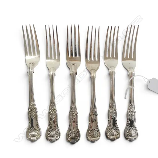 6 VICTORIAN STG SILVER KINGS PATTERN DINNER FORKS L.205mm, 619gms