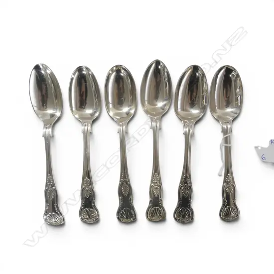 6 STG SILVER KINGS PATTERN TEASPOONS 230gms, ASST. DATES