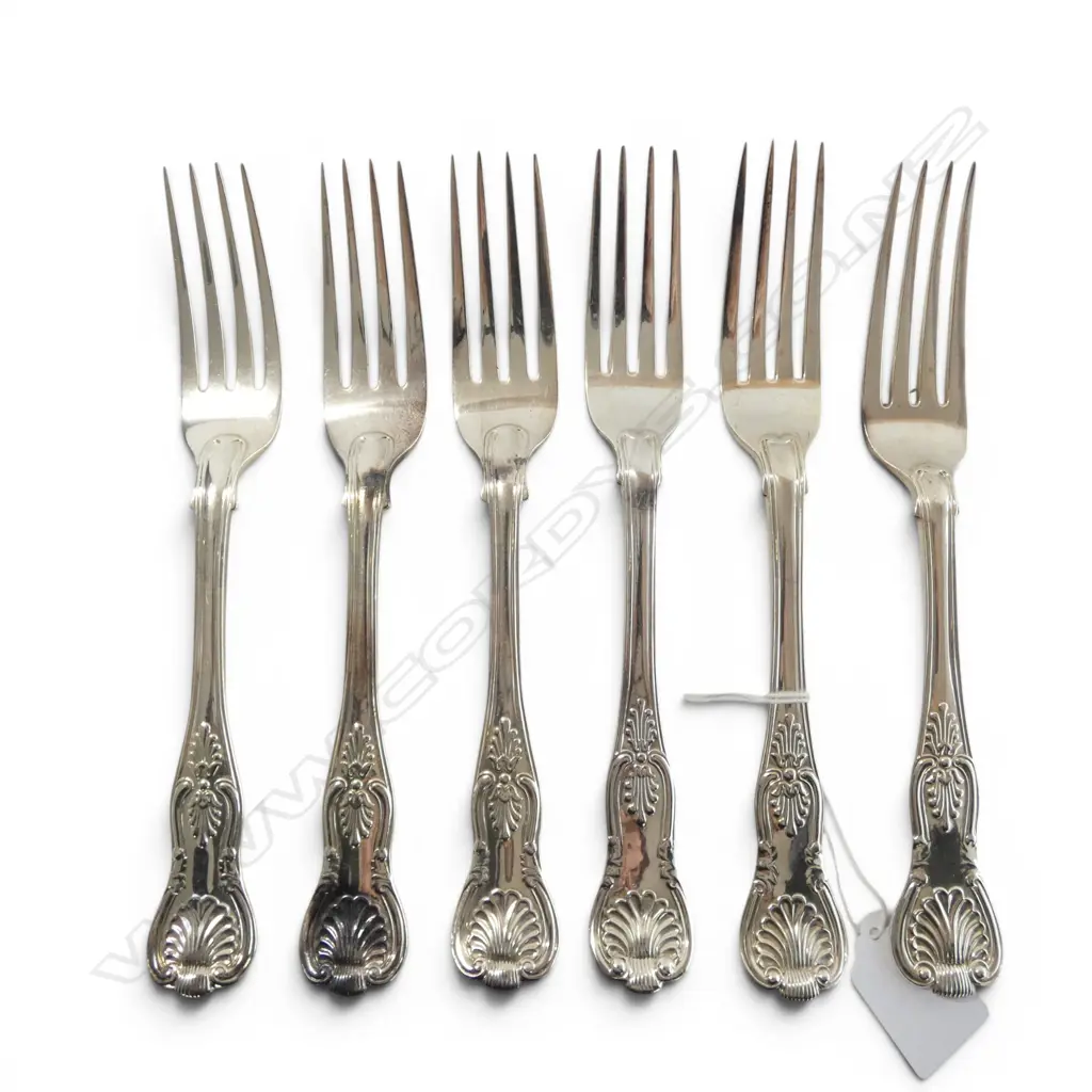 6 STG SILVER KINGS PATTERN DINNER FORKS L.205mm, 596gms (5 GEORGIAN) Image 1++