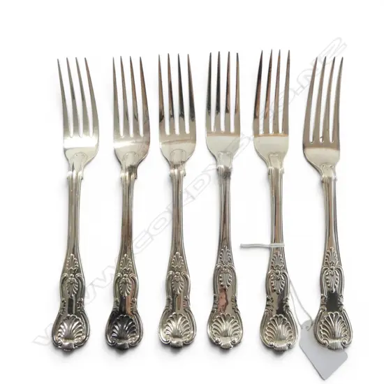 6 STG SILVER KINGS PATTERN DINNER FORKS L.205mm, 596gms (5 GEORGIAN)