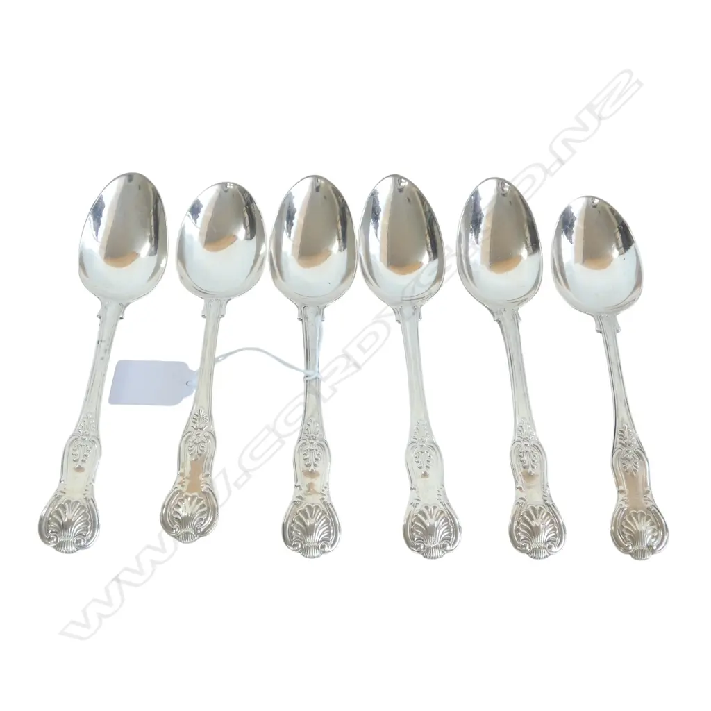 6 VICTORIAN STG SILVER KINGS PATTERN DESSERT SPOONS L.185mm 412gms  Image 1++