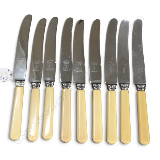 9 IVORINE 'BONE' HANDLED KNIVES L.235mm