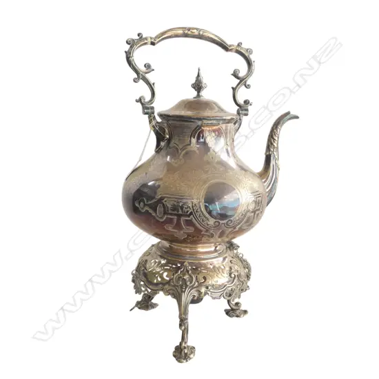 LG SILVER PLATED SPIRIT KETTLE H.450mm